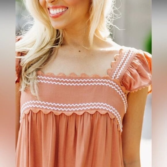 J.Marie The Ryan Dress XS - L Burnt Orange White Mini Embroidered Scalloped NWT - Picture 3 of 7